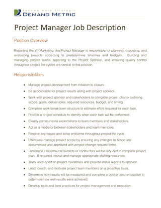Project Manager Job Description