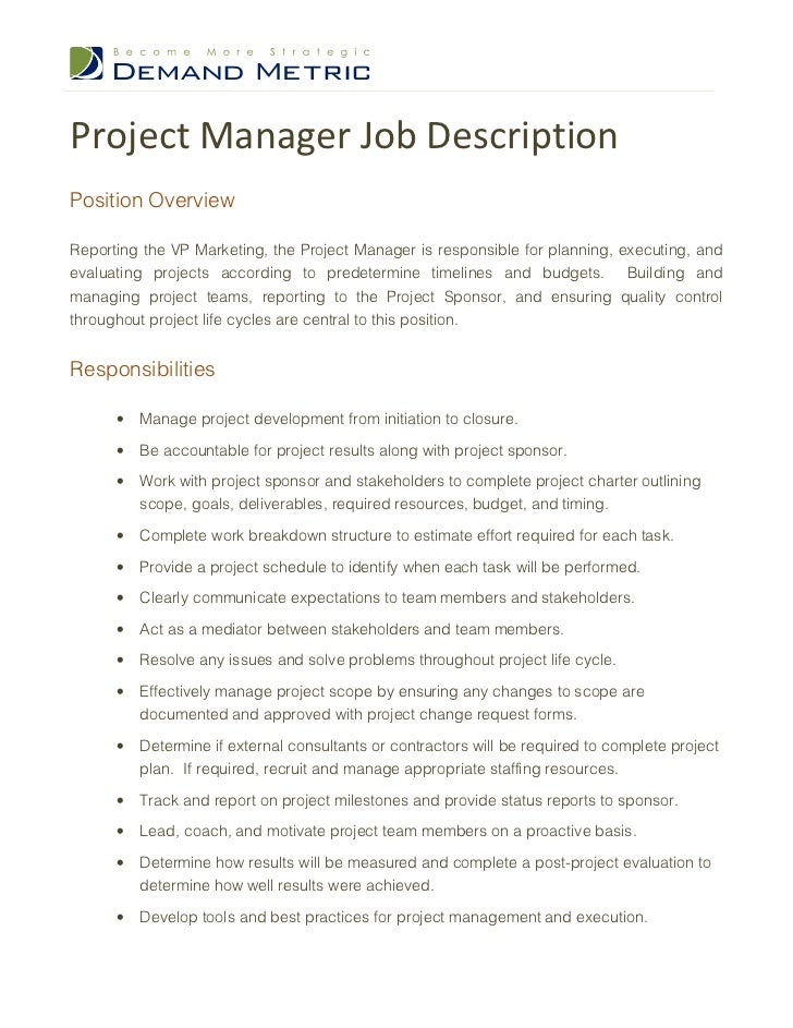 Project Manager Job Description