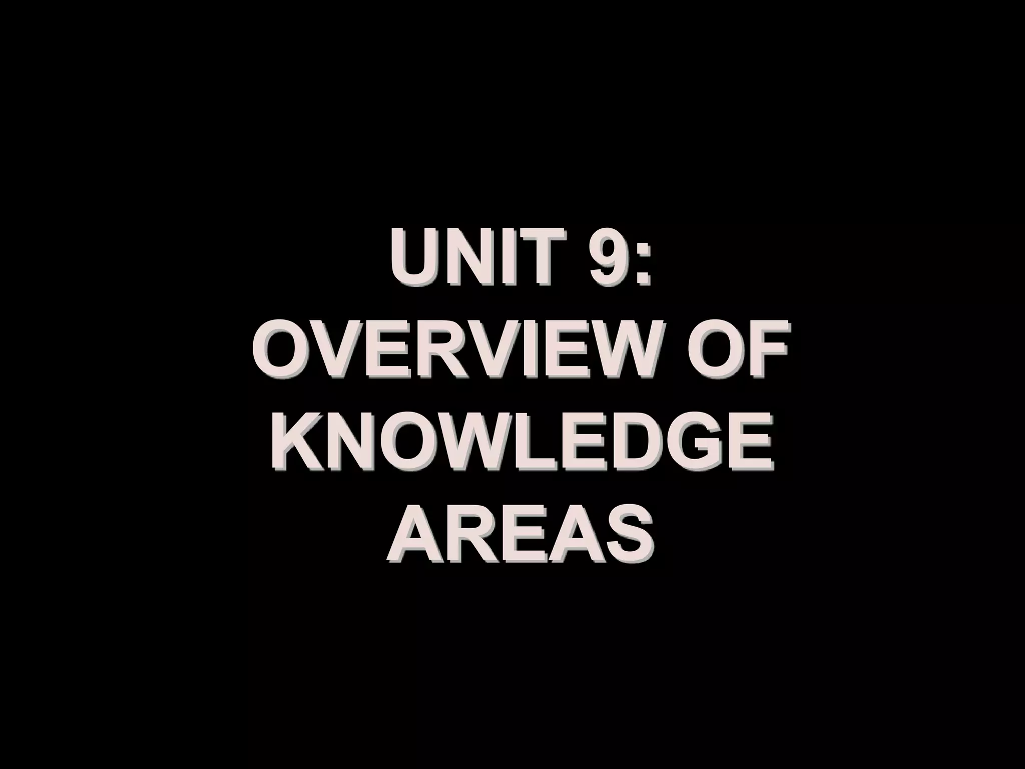 UNIT 9:
OVERVIEW OF
KNOWLEDGE
  AREAS

  Prepared by: Syed Khurram Iqbal
 