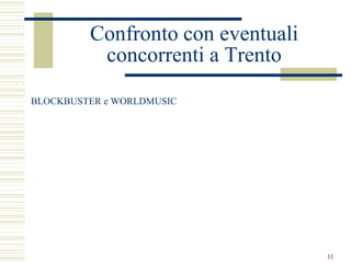 Confronto con eventuali
          concorrenti a Trento
BLOCKBUSTER e WORLDMUSIC




                                   11
 