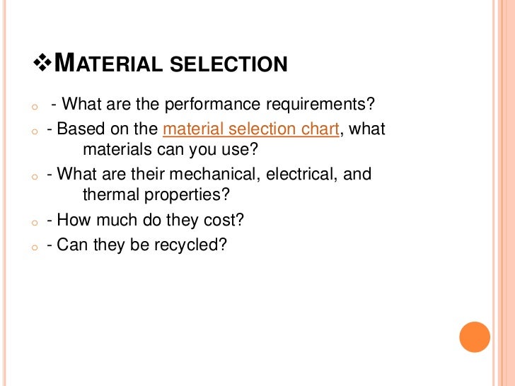 Project materials selection