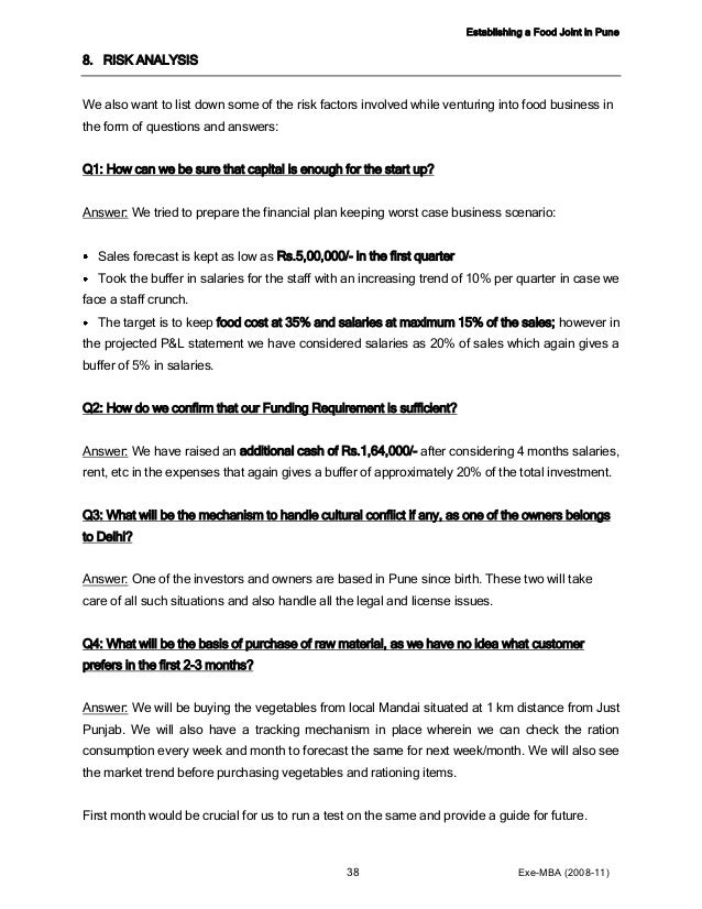 Project mba small fast food joint