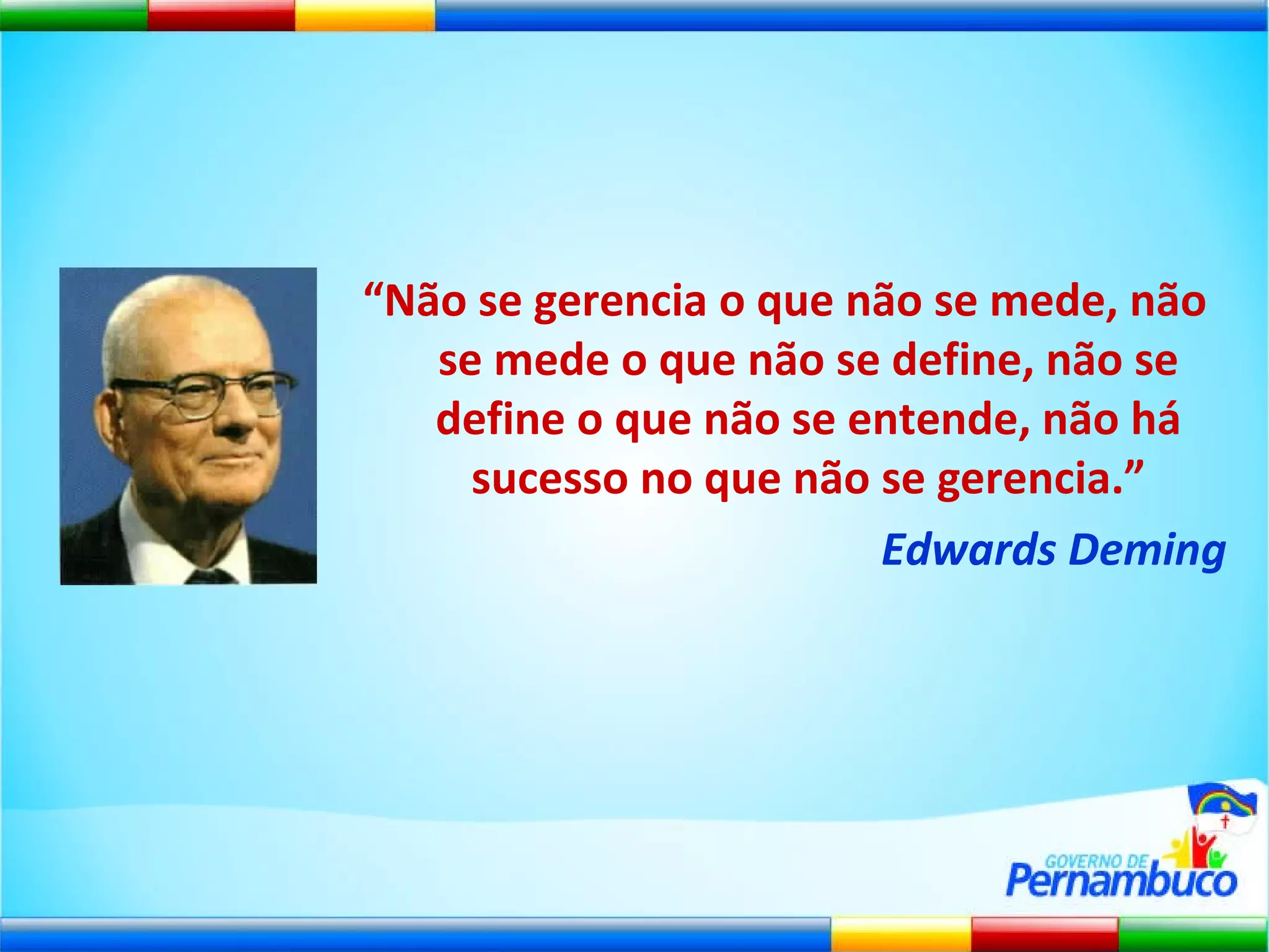 “ Não se gerencia o que não se mede, não se mede o que não se define, não se define o que não se entende, não há sucesso no que não se gerencia.” Edwards Deming 