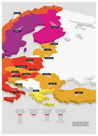 foCUs

   NorWAy




                                                                               FINlAND


  SWeDeN




                                                                           eStoNIA




                                                             lAt vIA




                                                               lItHuANIA
                             PolAND




      cZecH rePublIc

                                  SlovAKIA
AuStrIA
                      HuNgAry                             roMANIA

 SloveNIA




                                                                        bulgArIA
      croAtIA




                                         greece
  ItAly                                                                                                              turKey




    10 to 50% pension         More than 50% pension   More than 50% pension      More than 50% pension
    assets as % of GDP,         assets as % of GDP,      assets as % of GDP,       assets as % of GDP,
  mostly DC or substantial        mostly DB and            mostly DB and         mostly DC or substantial
     shift towards DC            hardly changing       changing towards DC          shift towards DC


           AUS TRIA                   N/A                    BELGIUM                  DENMARK
          HUNGARY                                            FINL AND                  IREL AND
            ITALY                                             FR ANCE                  SWEDEN
           POL AND                                        NE THERL ANDS             SWIT ZERL AND
          PORTUGAL                                                                 UNITED K INGDOM          Further information on the logic of
            SPAIN                                                                                           this map can be found in the Global
                                                                                                            Pensions Atlas 2011, available at
                                                                    5                                       http://publications.allianzam.com/
                                                                 Allianz
 