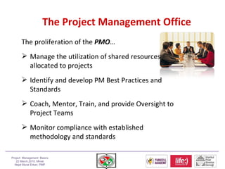The Project Management Office <ul><li>The proliferation of the  PMO … </li></ul><ul><li>Manage the utilization of shared r...