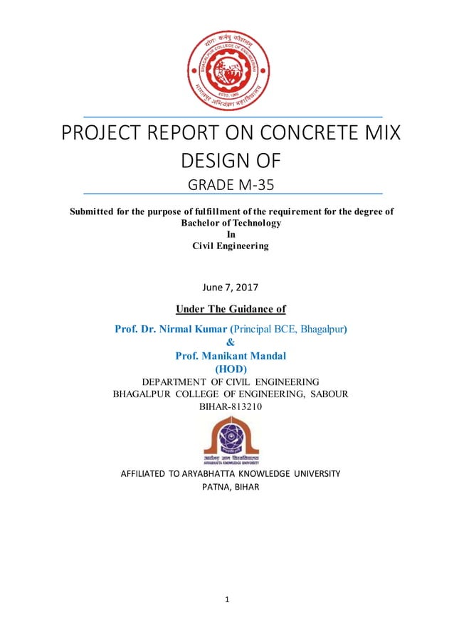 Project Report on Concrete Mix Design of Grade M35 PDF