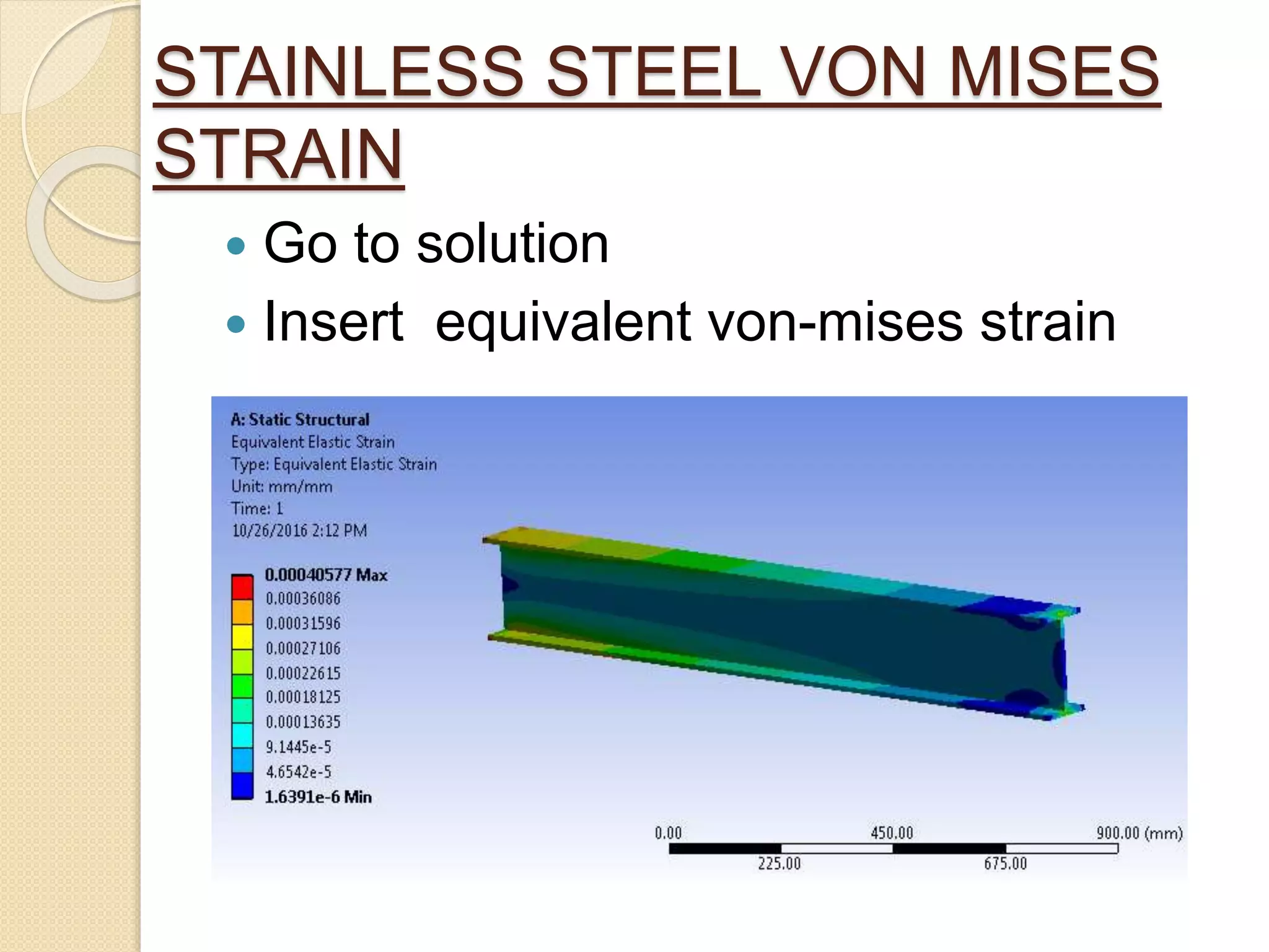 STAINLESS STEEL VON MISES
STRAIN
 Go to solution
 Insert equivalent von-mises strain
 