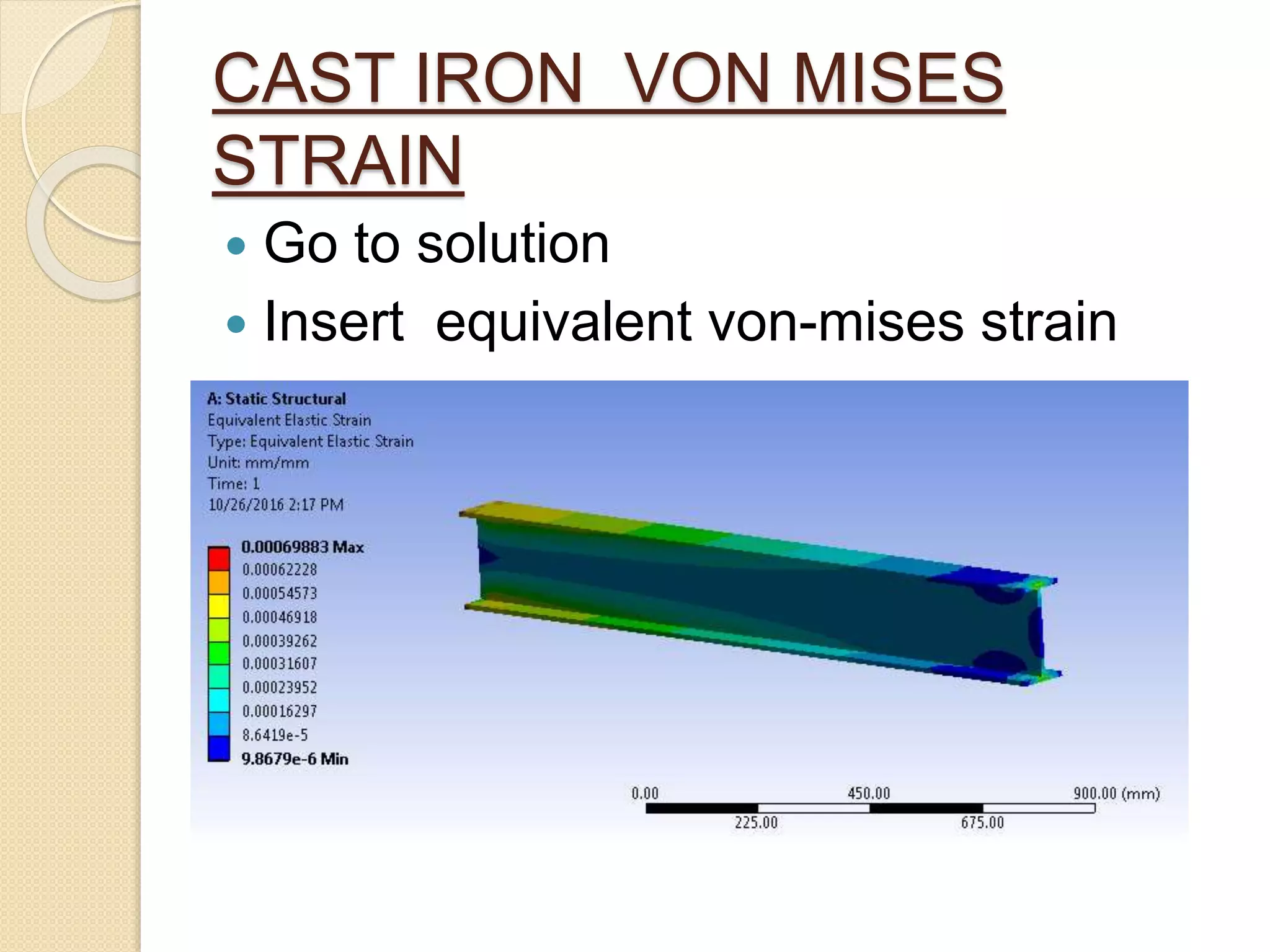 CAST IRON VON MISES
STRAIN
 Go to solution
 Insert equivalent von-mises strain
 