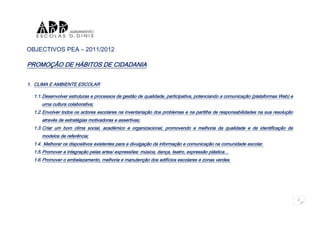 Projecto educativo objectivos