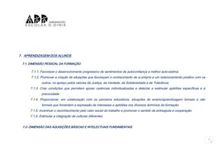 Projecto educativo objectivos