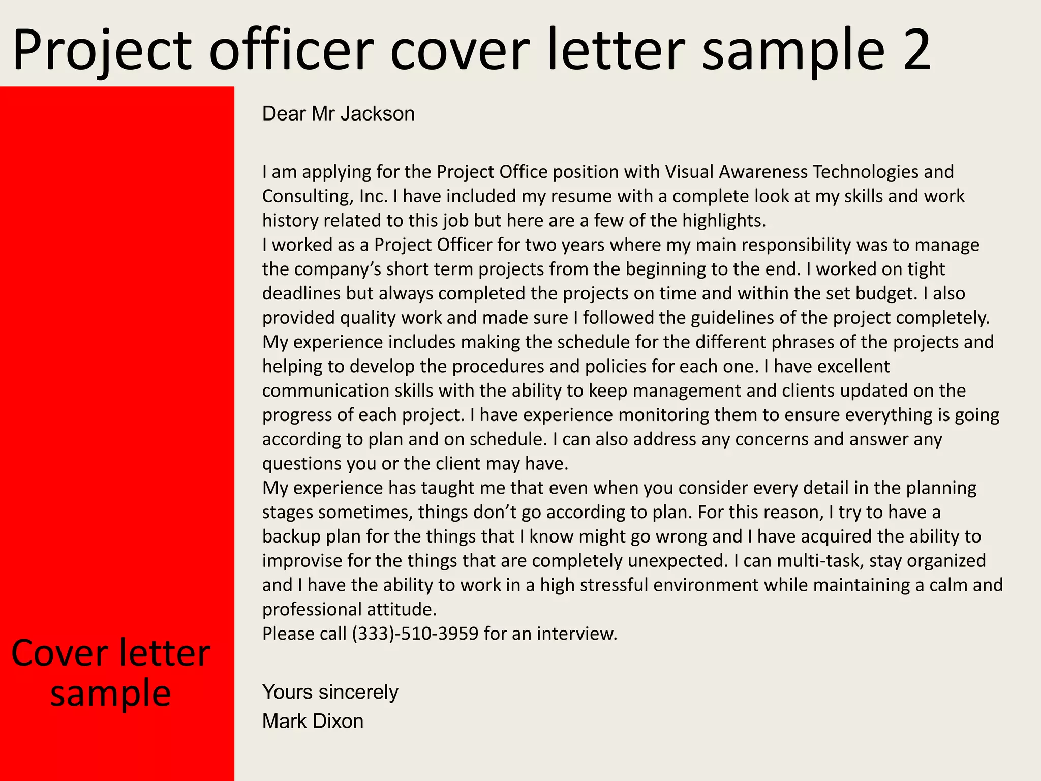 Project officer cover letter PPT