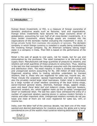 Role of FDI in Retail Sector | DOCX