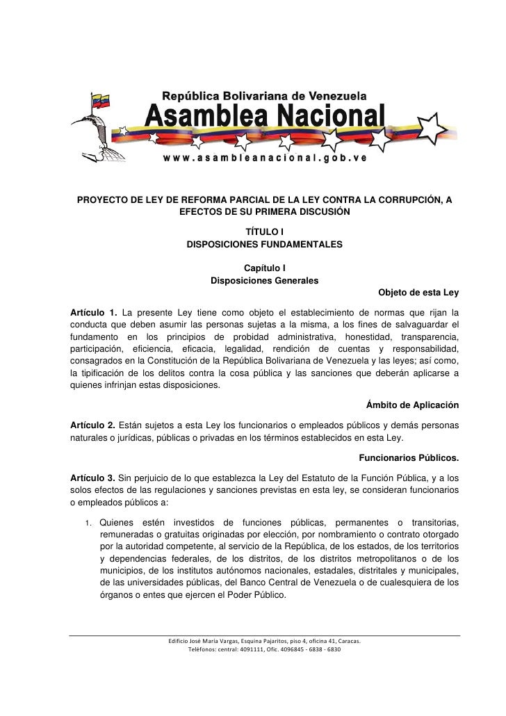 Projecto de Reforma Parcial de la Ley Contra la Corrupción (Venezuela…