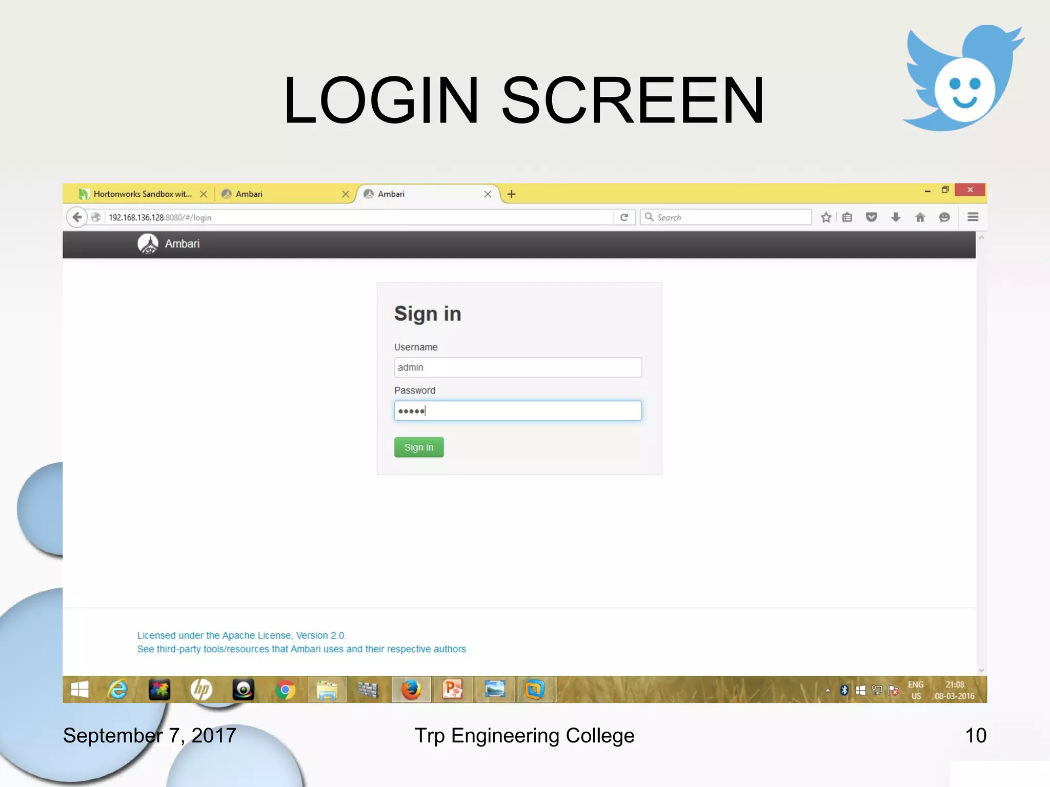 LOGIN SCREEN
September 7, 2017 10Trp Engineering College
 