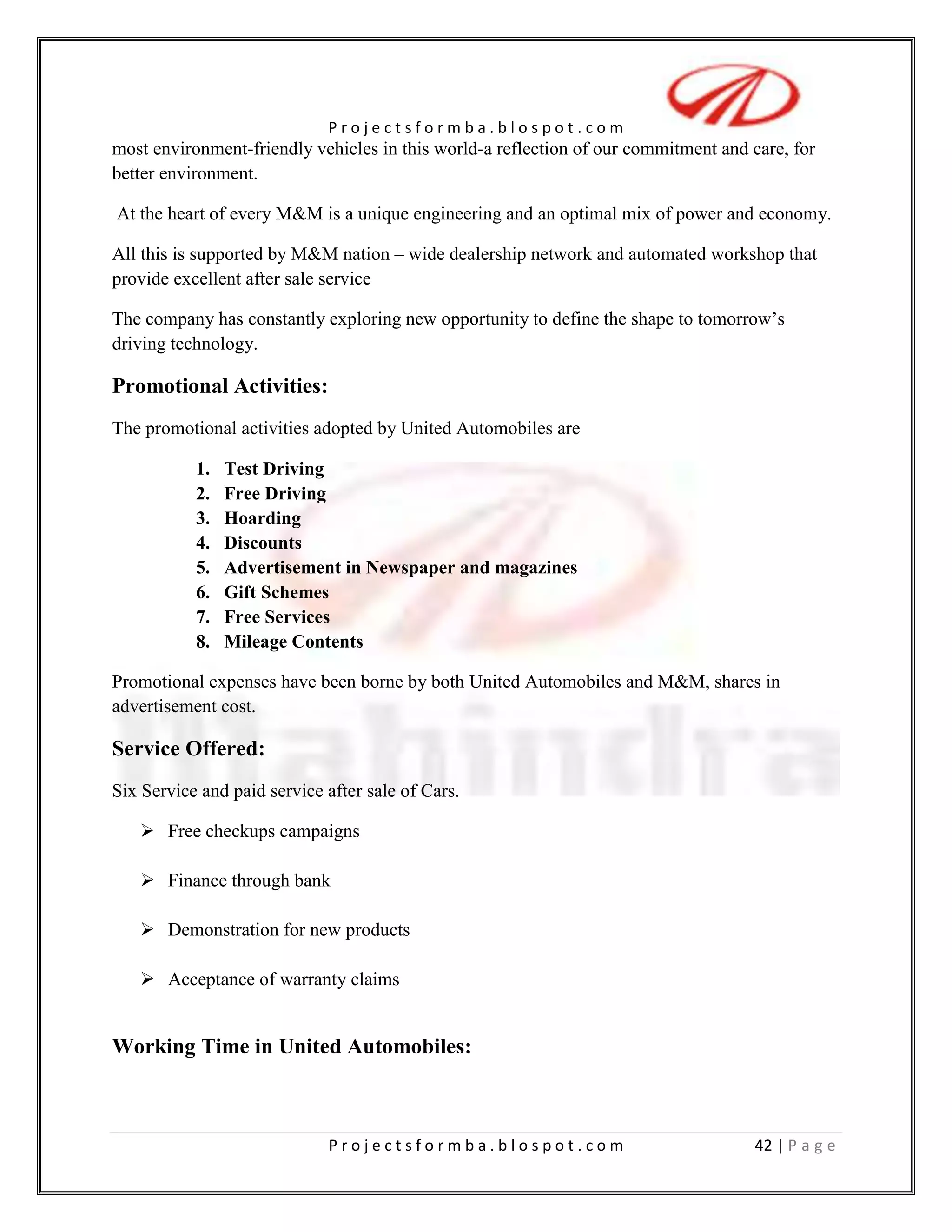 Data from Mahindra and Mahindra automobile dealer from Allahabad city.