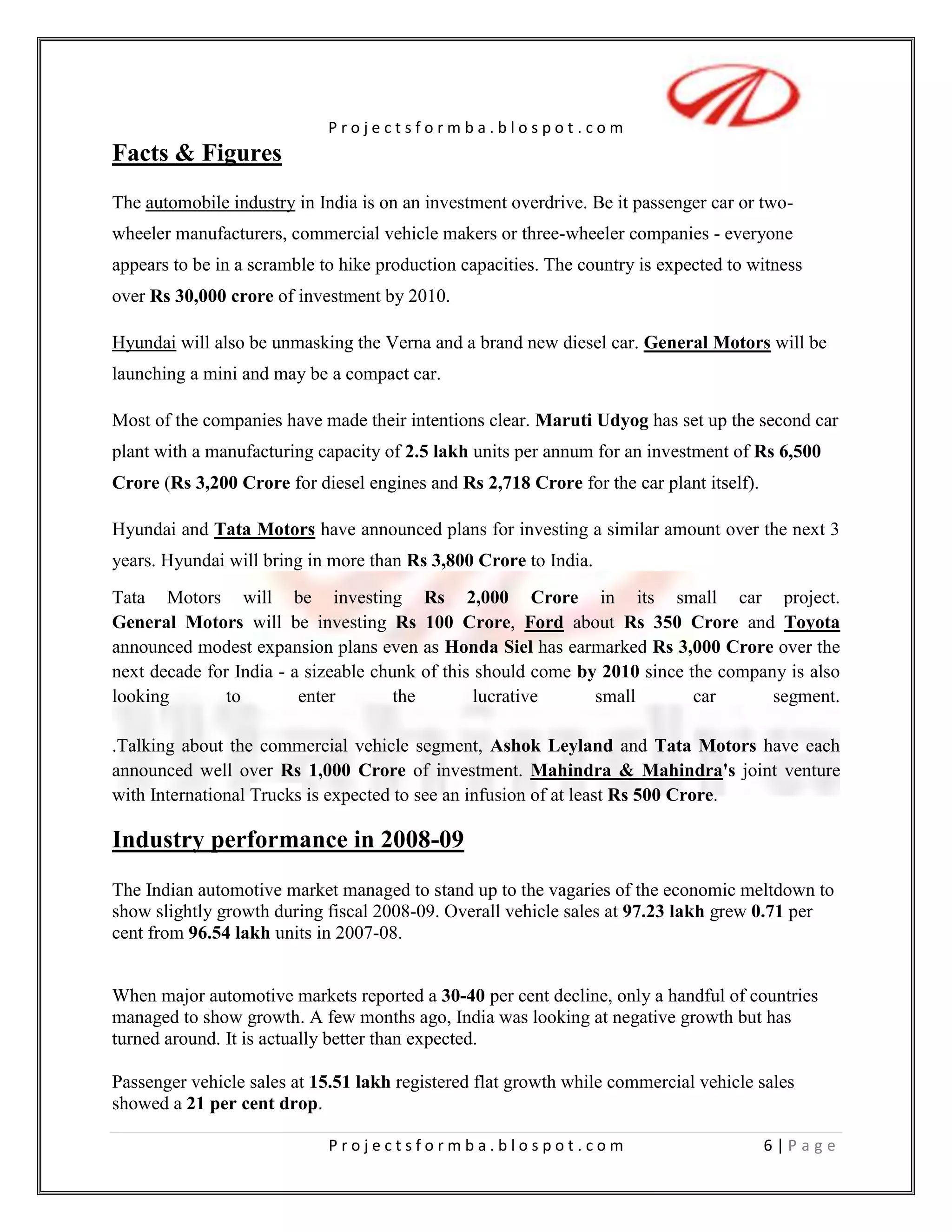 To know the customer satisfaction towards the after sales service offers by M&M.RESEARCH METHODOLOGY<br />Research Methodology<br />A research process consists of stages or steps that guide the project from its conception through the final analysis, recommendations and ultimate actions. The research process provides a systematic, planned approach to the research project and ensures that all aspects of the research project are consistent with each other.<br />Research studies evolve through a series of steps, each representing the answer to a key question.<br />INTRODUCTION<br />This chapter aims to understand the research methodology establishing a framework of evaluation and revaluation of primary and secondary research. The techniques and concepts used during primary research in order to arrive at findings; which are also dealt with and lead to a logical deduction towards the analysis and results.<br />RESEARCH DESIGN <br />I propose to first conduct a intensive secondary research to understand the full impact and implication of the industry, to review and critique the industry norms and reports, on which certain issues shall be selected, which I feel remain unanswered or liable to change, this shall be further taken up in the next stage of exploratory research. This stage shall help me to restrict and select only the important question and issue, which inhabit growth and segmentation in the industry.<br />The various tasks that I have undertaken in the research design process are :<br />Defining the information need<br />Design the exploratory, descriptive and causal research.<br />RESEARCH PROCESS<br />The research process has four distinct yet interrelated steps for research analysis <br />It has a logical and hierarchical ordering:<br />Determination of information research problem.<br />Development of appropriate research design.<br />Execution of research design.<br />Communication of results.<br />Each step is viewed as a separate process that includes a combination of task , step and specific procedure. The steps undertake are logical, objective, systematic, reliable, valid, impersonal and ongoing.<br />EXPLORATORY RESEARCH<br />The method I used for exploratory research was<br />Primary DataSecondary data<br />PRIMARY DATA<br />New data gathered to help solve the problem at hand. As compared to secondary data which is previously gathered data. An example is information gathered by a questionnaire. Qualitative or quantitative data that are newly collected in the course of research, Consists of original information that comes from people and includes information gathered from surveys, focus groups, independent observations and test results. Data gathered by the researcher in the act of conducting research. This is contrasted to secondary data, which entails the use of data gathered by someone other than the researcher information that is obtained directly from first-hand sources by means of surveys, observation or experimentation. <br />Primary data is basically collected by getting questionnaire filled by the respondents.  <br />SECONDARY DATA<br />Information that already exists somewhere, having been collected for another purpose. Sources include census reports, trade publications, and subscription services. There are two types of secondary data: internal and external secondary data. Information compiled inside or outside the organization for some purpose other than the current investigation Researching information, which has already been published? Market information compiled for purposes other than the current research effort; it can be internal data, such as existing sales-tracking information, or it can be research conducted by someone else, such as a market research company or the U.S. government. <br />  Secondary source of data used consists of books and websites<br />My  proposal is to first conduct a intensive secondary research to understand the full impact and implication of the industry, to review and critique the industry norms and reports, on which certain issues shall be selected, which I feel remain unanswered or liable to change, this shall be further taken up in the next stage of exploratory research. <br />Descriptive Research<br />STEPS in the descriptive research: <br />Statement of the problem<br />Identification of information needed to solve the problem<br />Selection or development of instruments for gathering the information<br />Identification of target population and determination of sampling Plan.<br />Design of procedure for information collection<br />Collection of information<br />Analysis of information<br />Generalizations and/or predictions<br />DATA COLLECTION<br />Data collection took place with the help of filling of questionnaires. The questionnaire method has come to the more widely used and economical means of data collection. The common factor in all varieties of the questionnaire method is this reliance on verbal responses to questions, written or oral. I found it essential to make sure the questionnaire was easy to read and understand to all spectrums of people in the sample. It was also important as researcher to respect the samples time and energy hence the questionnaire was designed in such a way, that its administration would not exceed 4-5 mins. These questionnaires were personally administered. <br />The first hand information was collected by making the people fill the questionnaires. The primary data collected by directly interacting with the people. The respondents were contacted at shopping malls, markets, places that were near to showrooms of the consumer durable products etc.  The data was collected by interacting with 200 respondents who filled the questionnaires and gave me the required necessary information. The respondents consisted of housewives, students, businessmen, professionals etc. the required information was collected by directly interacting with these respondents.<br />DETERMINATION THE SAMPLE PLAN AND SAMPLE SIZE<br />TARGET POPULATION<br /> It is a description of the characteristics of that group of people from whom a course is intended. It attempts to describe them as they are rather than as the describer would like them to be. Also called the audience the audience to be served by our project includes key demographic information (i.e.; age, sex etc.).The specific population intended as beneficiaries of a program. This will be either all or a subset of potential users, such as adolescents, women, rural residents, or the residents of a particular geographic area. Topic areas: Governance, Accountability and Evaluation, Operations Management and Leadership. A population to be reached through some action or intervention; may refer to groups with specific demographic or geographic characteristics. The group of people you are trying to reach with a particular strategy or activity. The target population is the population I want to make conclude an ideal situation; the sampling frames to matches the target population. A specific resource set that is the object or target of investigation. The audience defined in age, background, ability, and preferences, among other things, for which a given course of instruction is intended.<br />I have selected the sample trough Simple random Sampling<br />SAMPLE SIZE:<br />This involves figuring out how many samples one need.<br />The numbers of samples you need are affected by the following factors:<br />Project goals <br />How you plan to analyze your data <br />How variable your data are or are likely to be <br />How precisely you want to measure change or trend <br />The number of years over which you want to detect a trend <br />How many times a year you will sample each point <br />How much money and manpower you have <br />SAMPLE SIZE<br />I have targeted 150people in the age group above 21 years for the purpose of the research. The target population influences the sample size. The target population represents the Delhi regions. . The people were from different professional backgrounds.<br />The details of our sample are explained in chapter named primary research where the divisions are explained in demographics section.<br />ERRORS IN THE STUDY<br />Interviewer error<br />There is interviewer bias in the questionnaire method. Open-ended questions can be biased by the interviewer’s views or probing, as interviewers are guiding the respondent while the questionnaire is being filled out. The attitudes the interviewer revels to the respondent during the interview can greatly affect their level of interest and willingness to answer openly. As interviewers, probing and clarifications maximize respondent understanding and yield complete answers, these advantages are offset by the problems of prestige seeking, social desirability and courtesy biases.<br />Questionnaire error<br />The questionnaire designing has to careful so that only required data is concisely reveled and there is no redundant data generated. The questions have to be worded carefully so that the questions are not loaded and does not lead to a bias in the respondents mind<br />Respondent error<br />The respondents selected to be interviewed were not always available and willing to co operate also in most  cases the respondents were found to not have the knowledge, opinion, attitudes or facts required additionally uninformed response errors and response styles also led to survey error.<br />Sampling error<br />We have taken the sample size of 150, which cannot determine the buying behavior of the total population. The sample has been drawn from only National Capital Region.<br />Research Design <br />Research design is a conceptual structure within which research was conducted. A research design is the detailed blueprint used to guide a research study towards its objective. It is a series of advanced decision taken together comprising a master plan or a model for conducting the research in consonance with the research objectives. Research design is needed because it facilitates the smooth sailing of the various research operations, thereby making research as efficient as possible yielding maximum information with the minimum effort, time and money.<br />Scope and the Limitation of the study <br />The scope of study is limited to the respondents are selected from in and around Allahabad, U.P