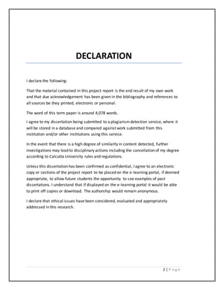 Declaration In|report Writing Example Project on effectiveness of recruitment | DOCX