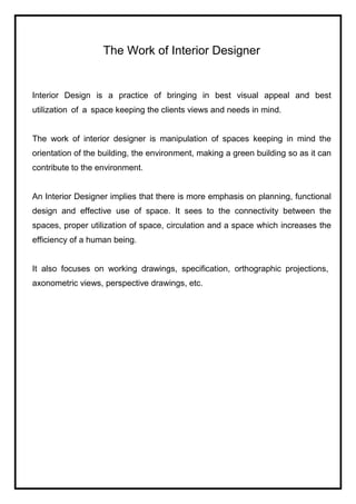 Project on roll of interior designer vicky tulsiani ( b.sc id 3rd. sem ...