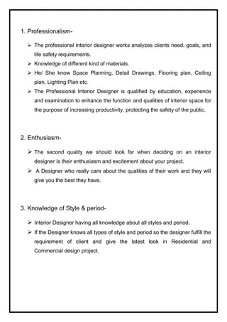 Project on roll of interior designer vicky tulsiani ( b.sc id 3rd. sem ...