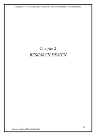 A study on need of Training, Process & Overview with reference to Tata advanced systems.
16
Acharya Institutesof Graduate Studies
Chapter 2
RESEARCH DESIGN
 