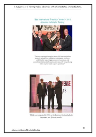 A study on need of Training, Process & Overview with reference to Tata advanced systems.
38
Acharya Institutesof Graduate Studies
 