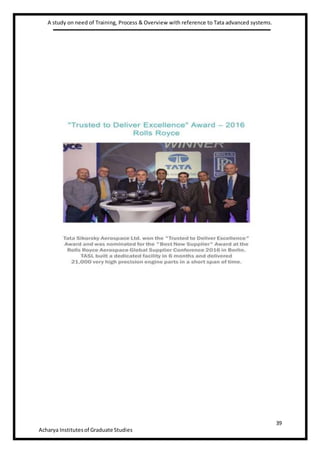 A study on need of Training, Process & Overview with reference to Tata advanced systems.
39
Acharya Institutesof Graduate Studies
 