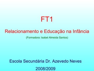 Escola Secundária Dr. Azevedo Neves 2008/2009 FT1 Relacionamento e Educação na Infância (Formadora: Isabel Almeida Santos) 
