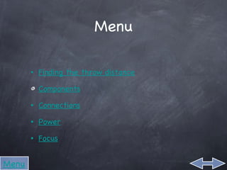 Menu Finding the throw distance Components Connections Power Focus Menu 