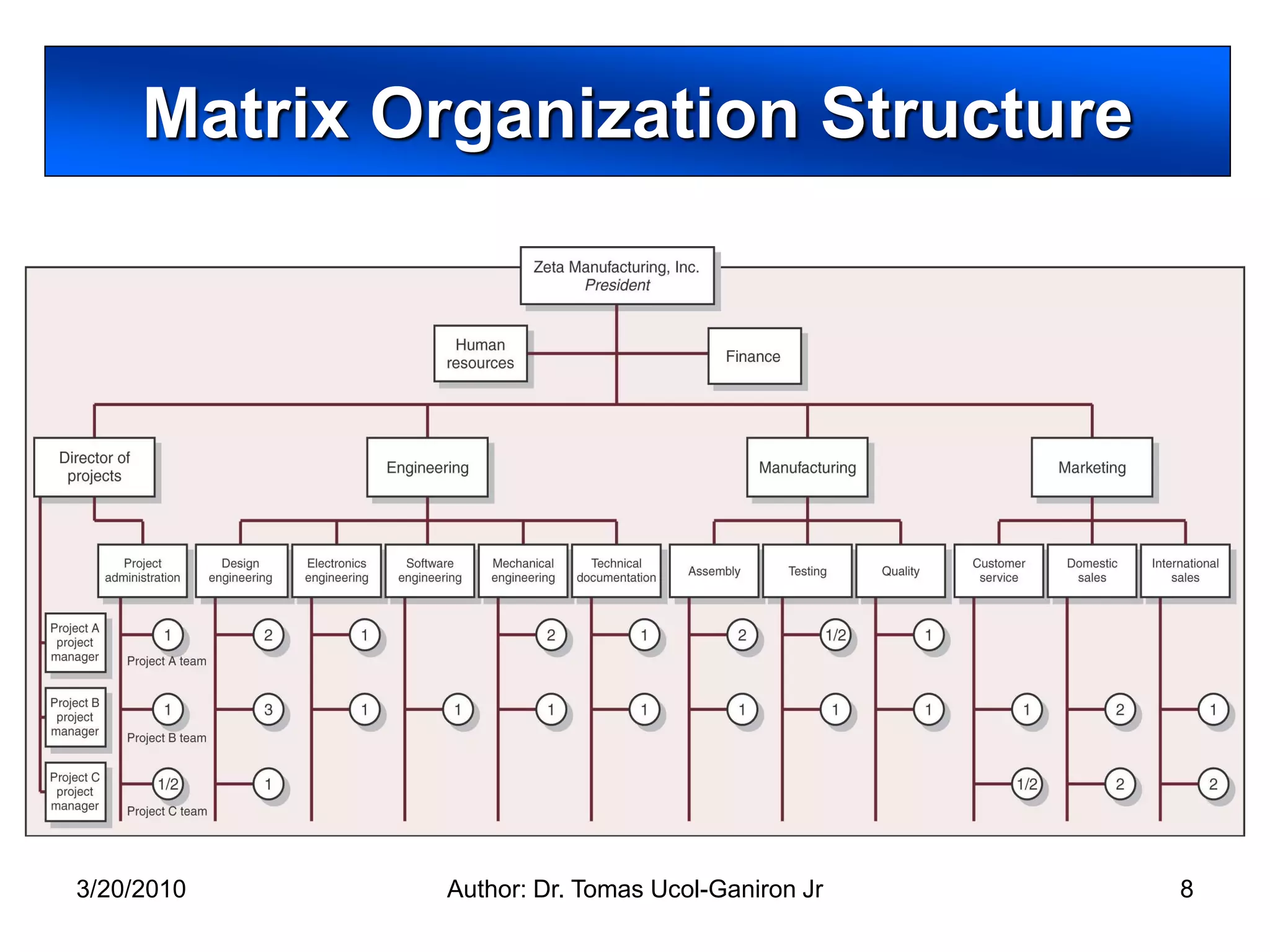 Matrix Organization Structure




3/20/2010    Author: Dr. Tomas Ucol-Ganiron Jr   8
 