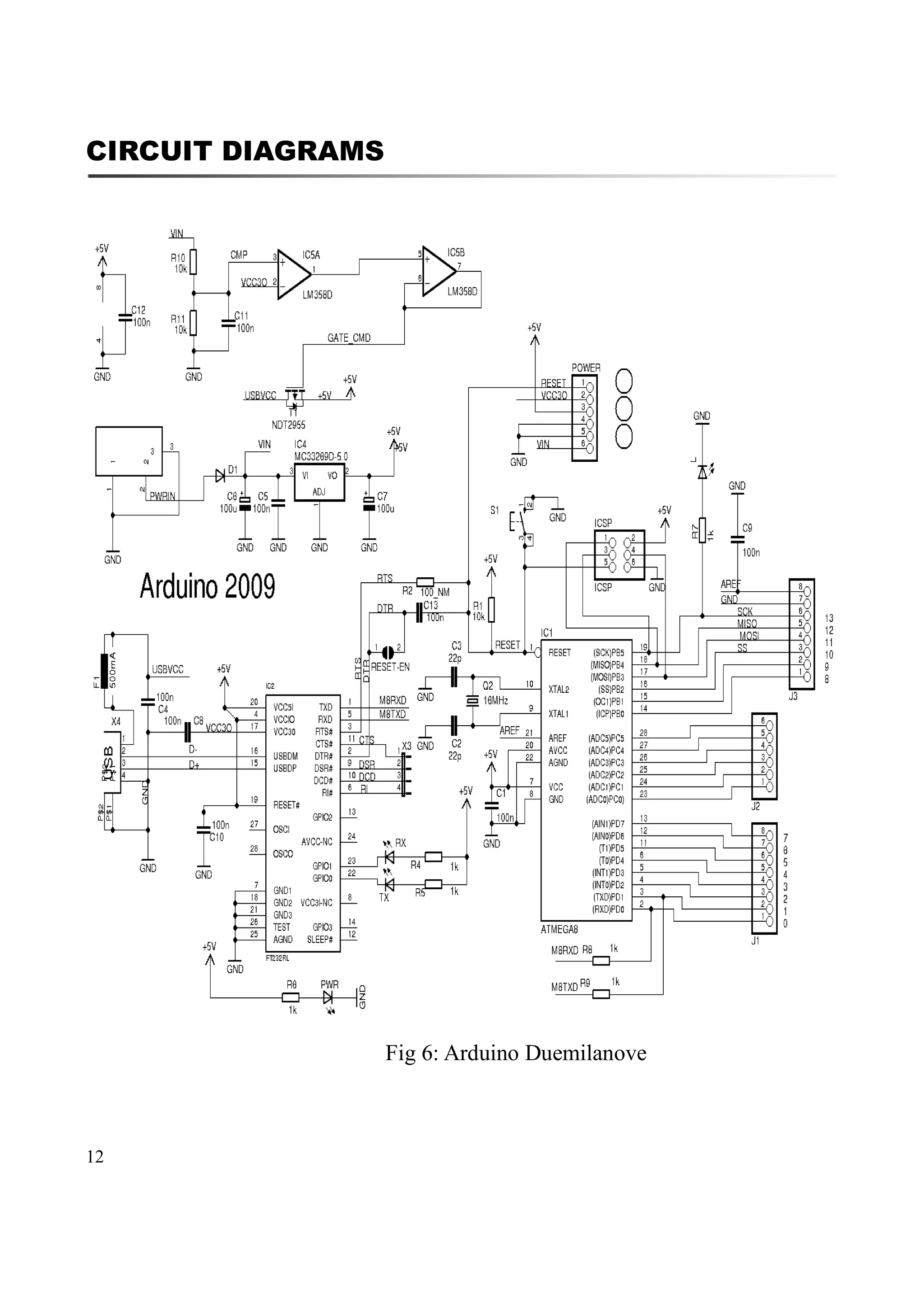 12
CIRCUIT DIAGRAMS
Fig 6: Arduino Duemilanove
 