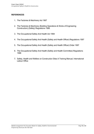 Project Paper OSH in Construction | PDF