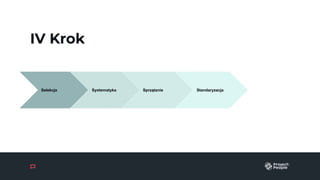 IV Krok
Selekcja Systematyka ąٲԾ Standaryzacja
 