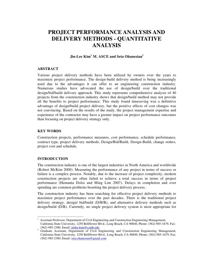 Project Performance Analysis And Delivery Methods - Quantitative Anal…