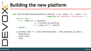 @elmanu#playframework
Building the new platform
• Recently open-sourced by Facebook
!
• Virtual DOM, fast
!
• Very easy to...