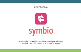 a mutually beneﬁcial, sustainable value exchange
service model to support successful aging
INTRODUCING
symbio
 