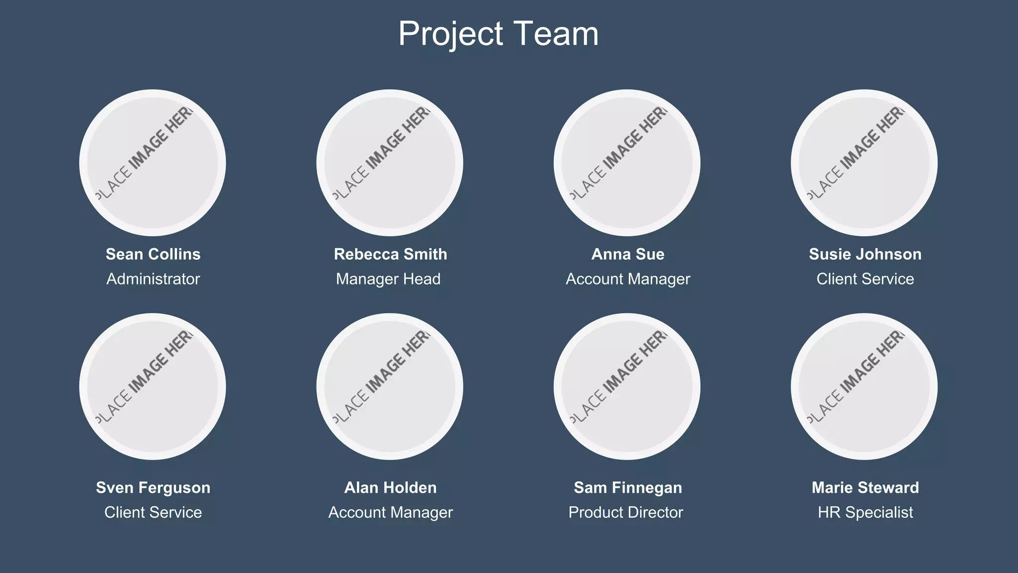 Project Team
Sean Collins
Administrator
Sven Ferguson
Client Service
Rebecca Smith
Manager Head
Alan Holden
Account Manager
Anna Sue
Account Manager
Sam Finnegan
Product Director
Susie Johnson
Client Service
Marie Steward
HR Specialist
 