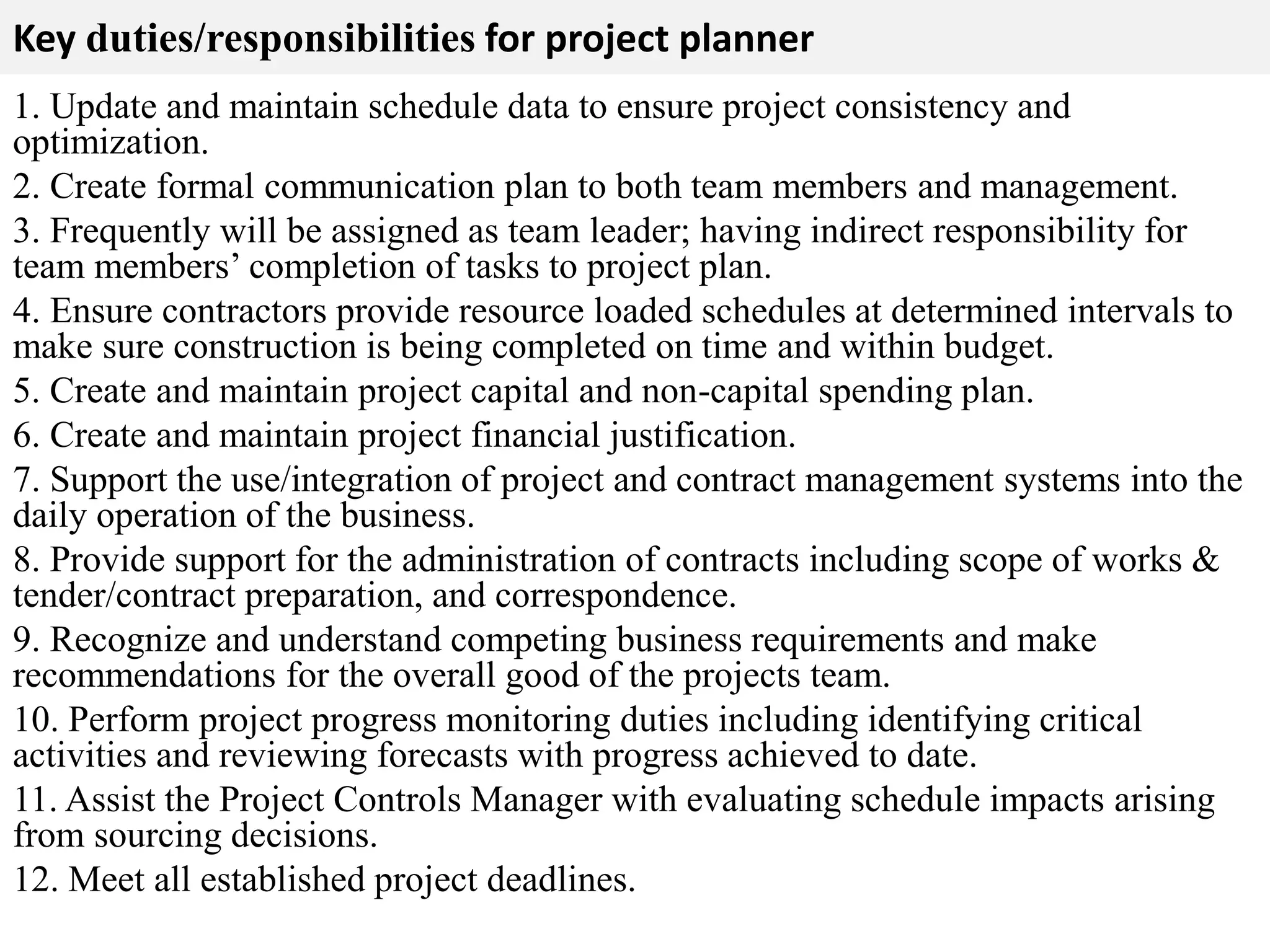 Project planner job description ppt