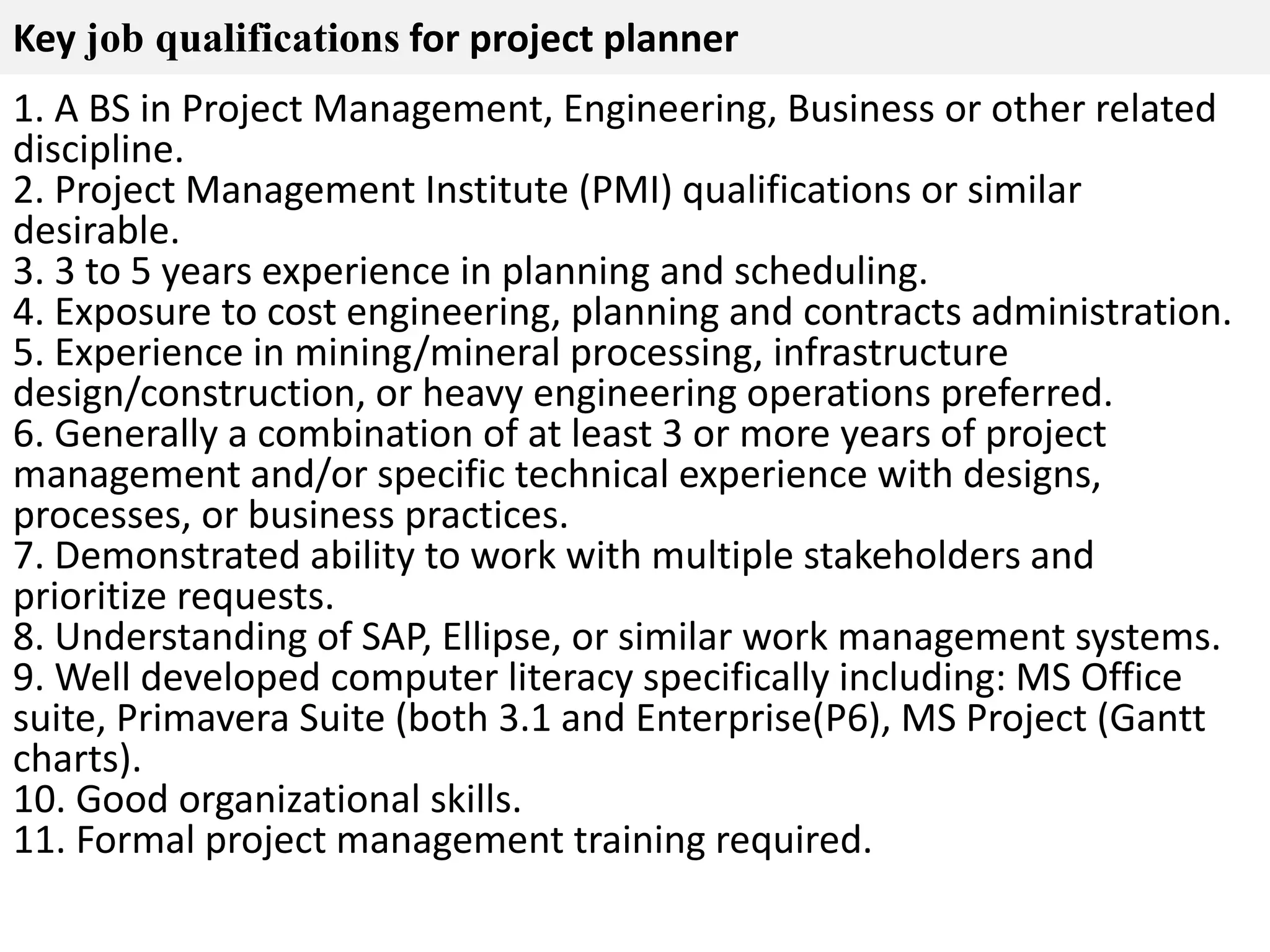Project planner job description ppt