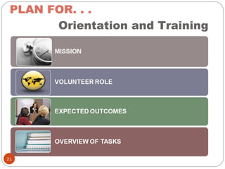 PLAN FOR. . .   Orientation and Training 