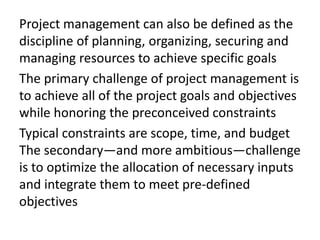 PROJECT PLANNING AND MANAGEMENT | PPT