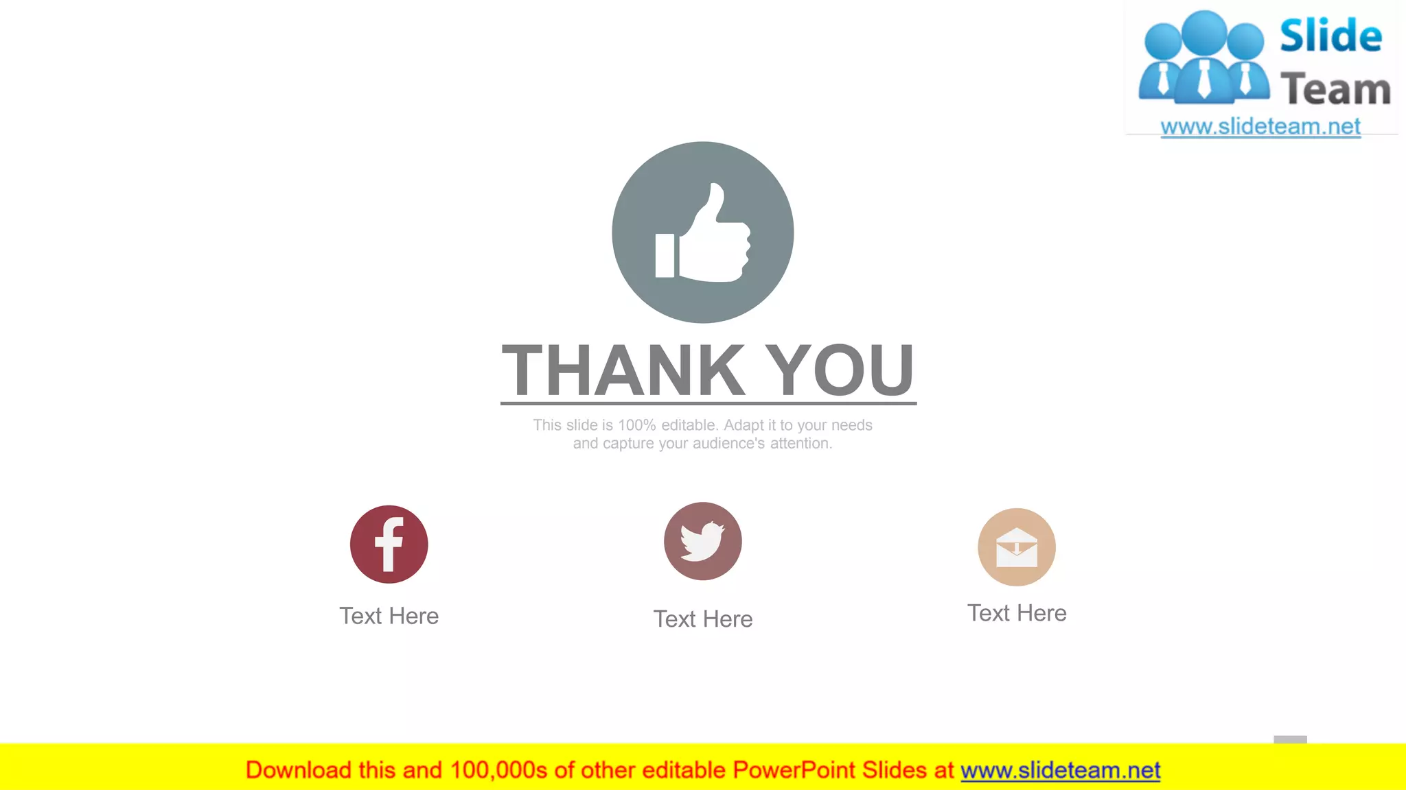 THANK YOU
This slide is 100% editable. Adapt it to your needs
and capture your audience's attention.
Text Here Text Here Text Here
60
 