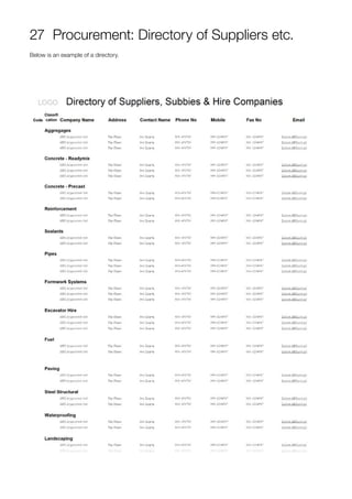 27 Procurement: Directory of Suppliers etc.
Below is an example of a directory.
 