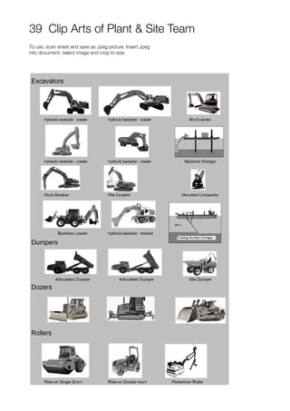 39 Clip Arts of Plant & Site Team
To use, scan sheet and save as Jpeg picture. Insert Jpeg
into document, select image and crop to size.
 