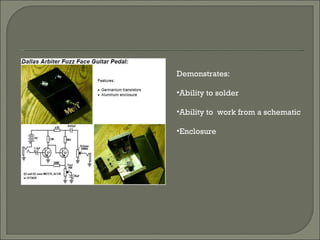 Demonstrates: Ability to solder Ability to  work from a schematic Enclosure 