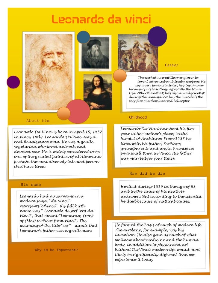 Leonardo Da Vinci Biography Poster | humanities project poster Leonardo Da Vinci Biography Poster | humanities project poster