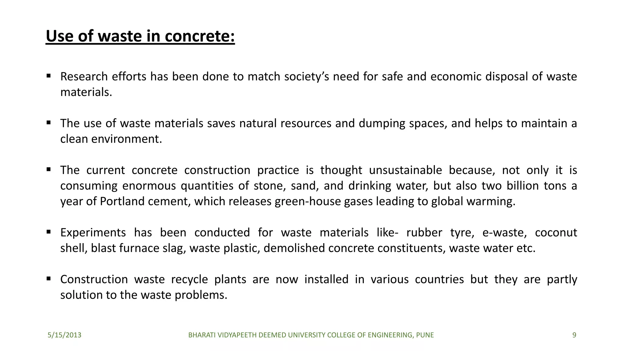 Use of Waste Materials As a replacement of Coarse Aggregate in Concrete ...