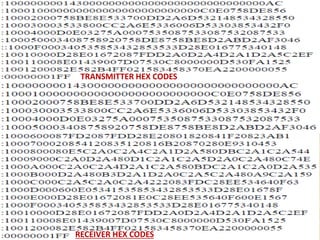 TRANSMITTER HEX CODES
RECEIVER HEX CODES
 
