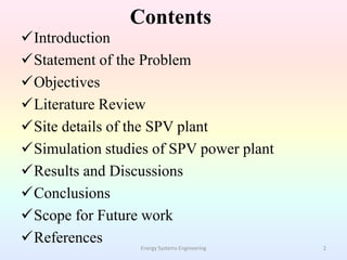 Study of Large Scale Grid interactive Solar PV power plant | PPTX