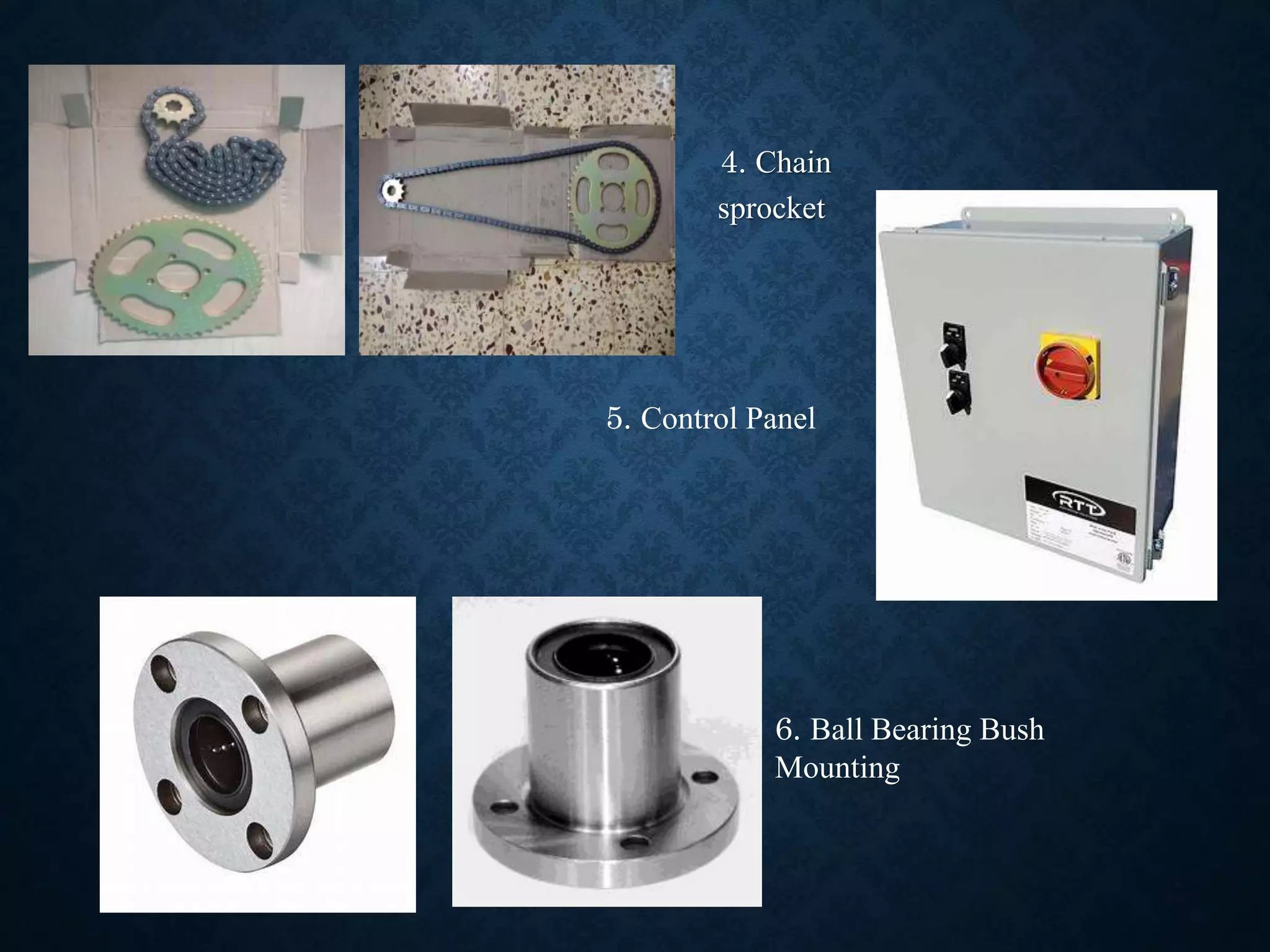 4. Chain
sprocket
6. Ball Bearing Bush
Mounting
5. Control Panel
 