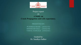 Project report
on
A Study on
Crack Propagation and Life expectancy.
PRESENTED BY:
PUSHKRAJ RANE (18162152)
RISHIKESH SALI (18162158)
VISHAL SANGALE (18162161)
Guided by:
Dr. Sandhya Jadhav
 